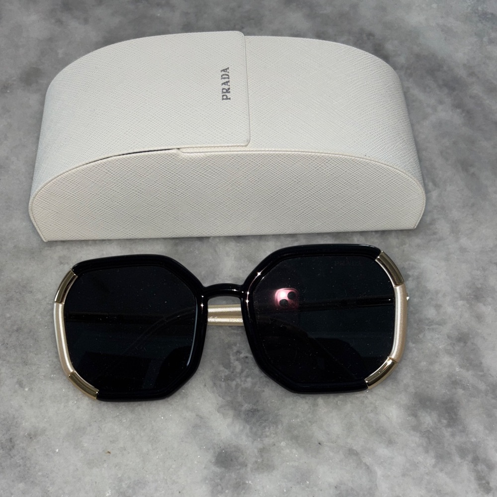 Prada Women's Sunglasses with Navy Frame and Gold Accents